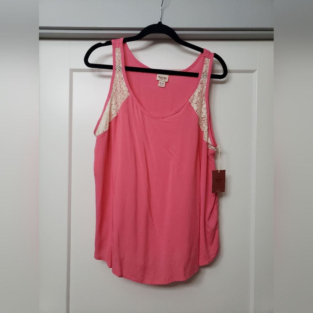 Pink Tank with Lace Accent